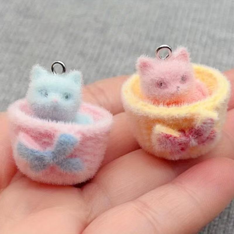 4pcs 3D plush resin cat pendan - Resin Art Store 评论和价格