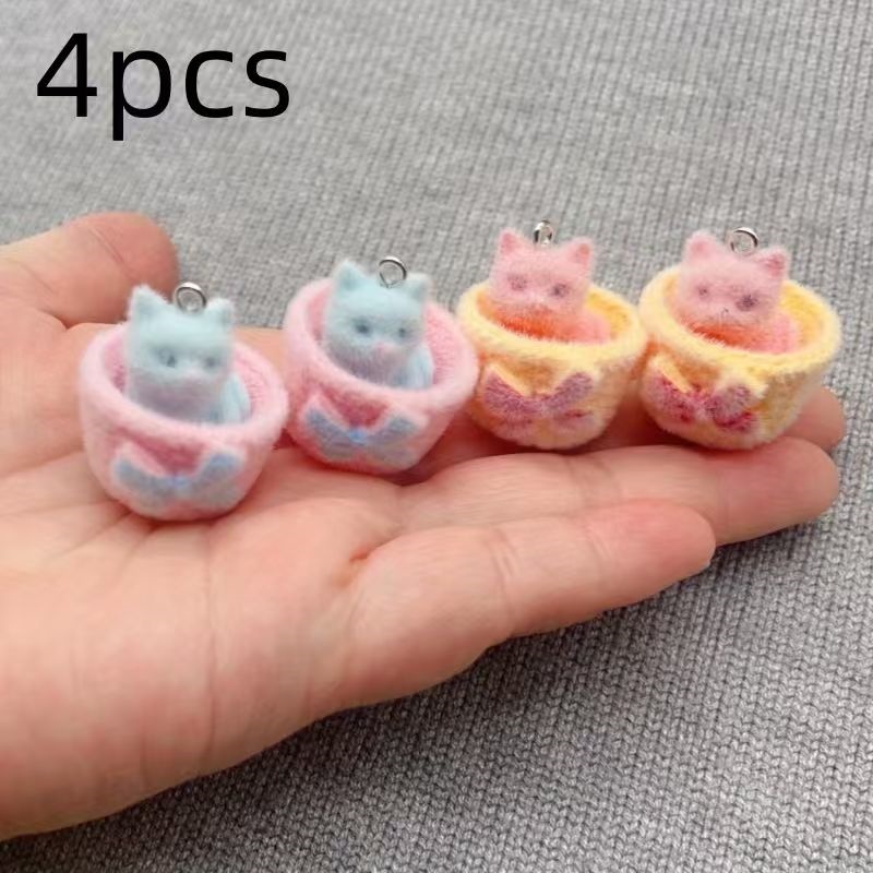 4pcs 3D plush resin cat pendan - Resin Art Store 评论和价格