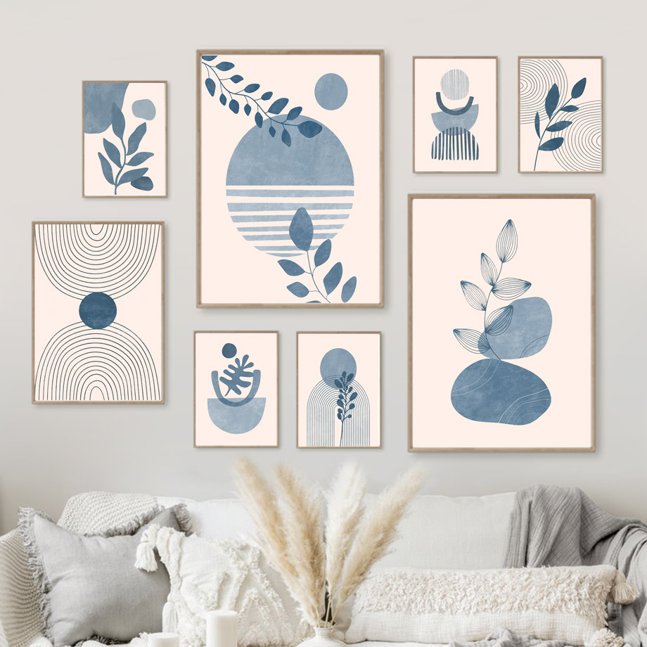 Boho Blue Sun Line Rainbow Lea - Resin Art Wall 评论和价格