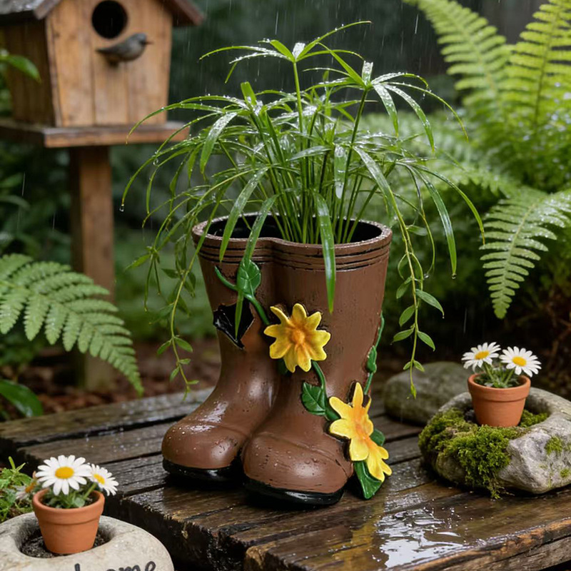 Pastoral Rain Boot Shaped Vase - Resin Art Unique Ideas 评论和价格