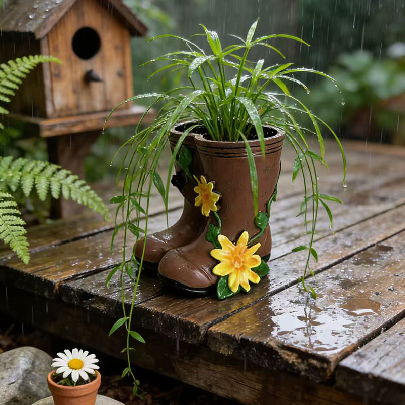 Pastoral Rain Boot Shaped Vase - Resin Art Unique Ideas 评论和价格