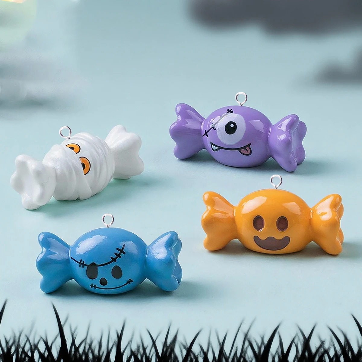 10Pcs European Halloween Candy - Resin Art Keychain 评论和价格