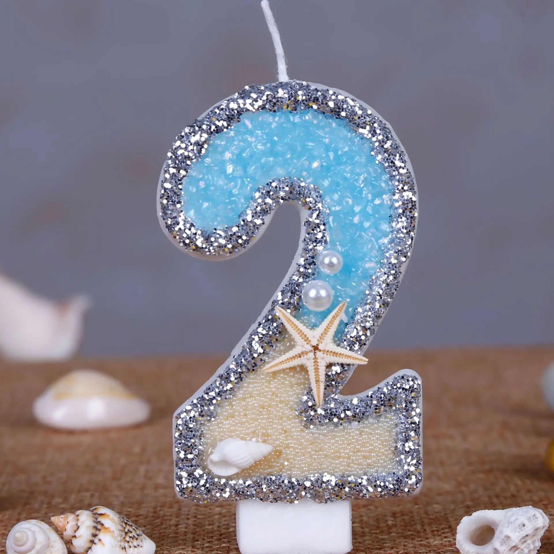 0-9 Number Glitter Candles Sum - Resin Art Beach Theme 评论和价格