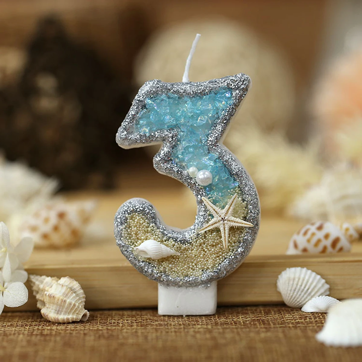 0-9 Number Glitter Candles Sum - Resin Art Beach Theme 评论和价格