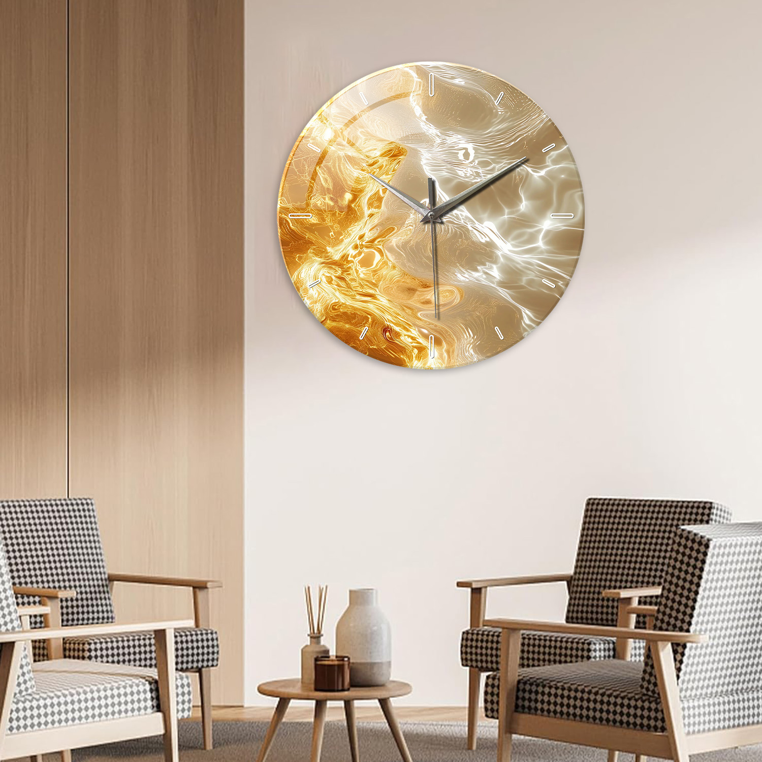 1pc Glass Wall Clock, Modern L - Resin Art Wall Clock 评论和价格