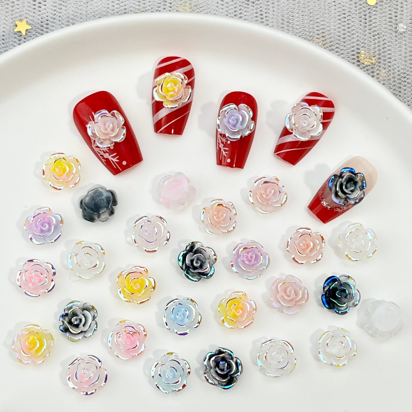 50PCS 7 Colors Of Aurora-Effec - Resin Art Rose Petals 评论和价格