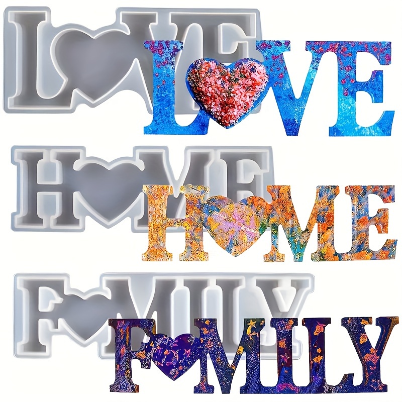 3Pcs Heart Slogan Silicone Res - Resin Art Uv 评论和价格