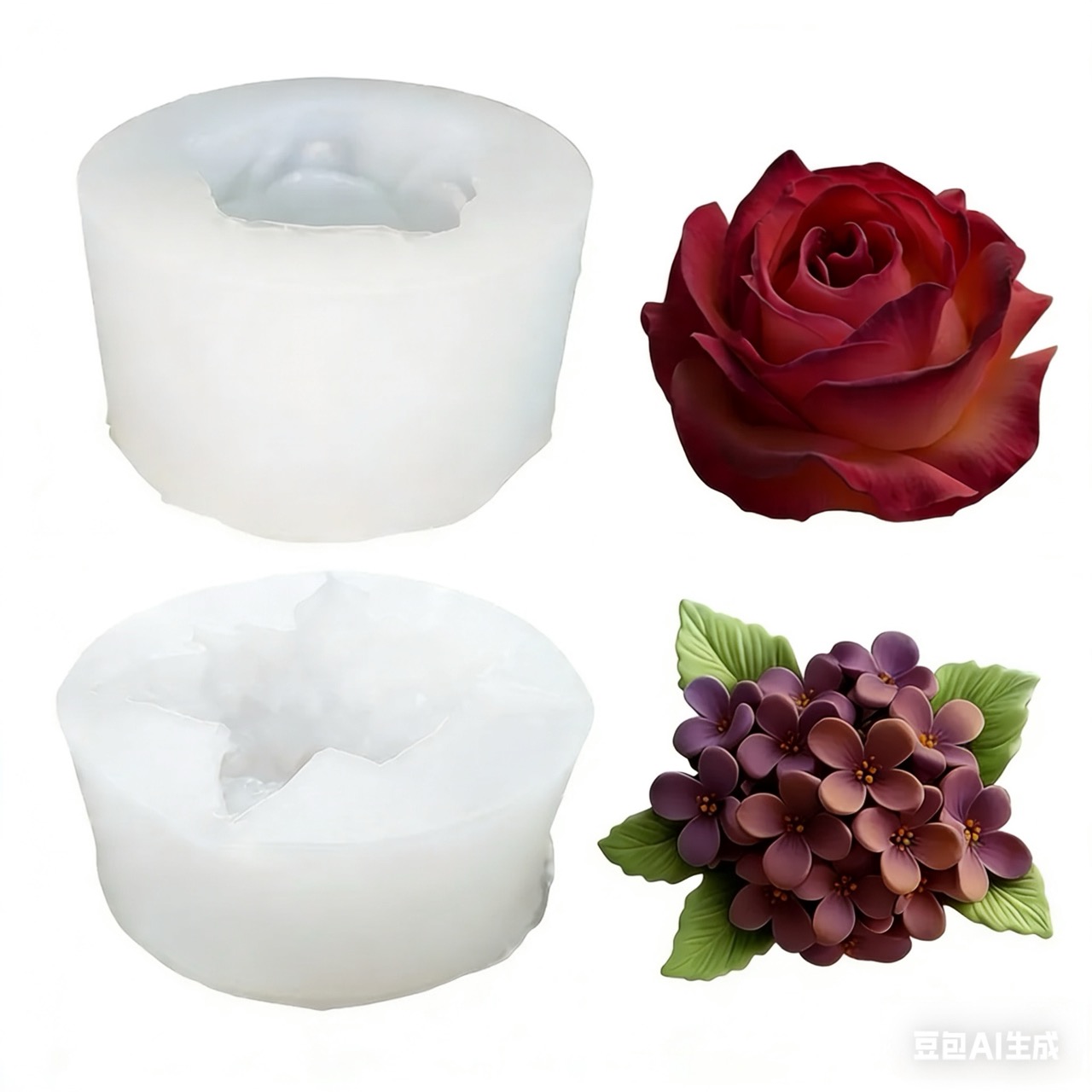 2-Piece 3D Rose and Lilac Sili - Resin Art Rose Petals 评论和价格