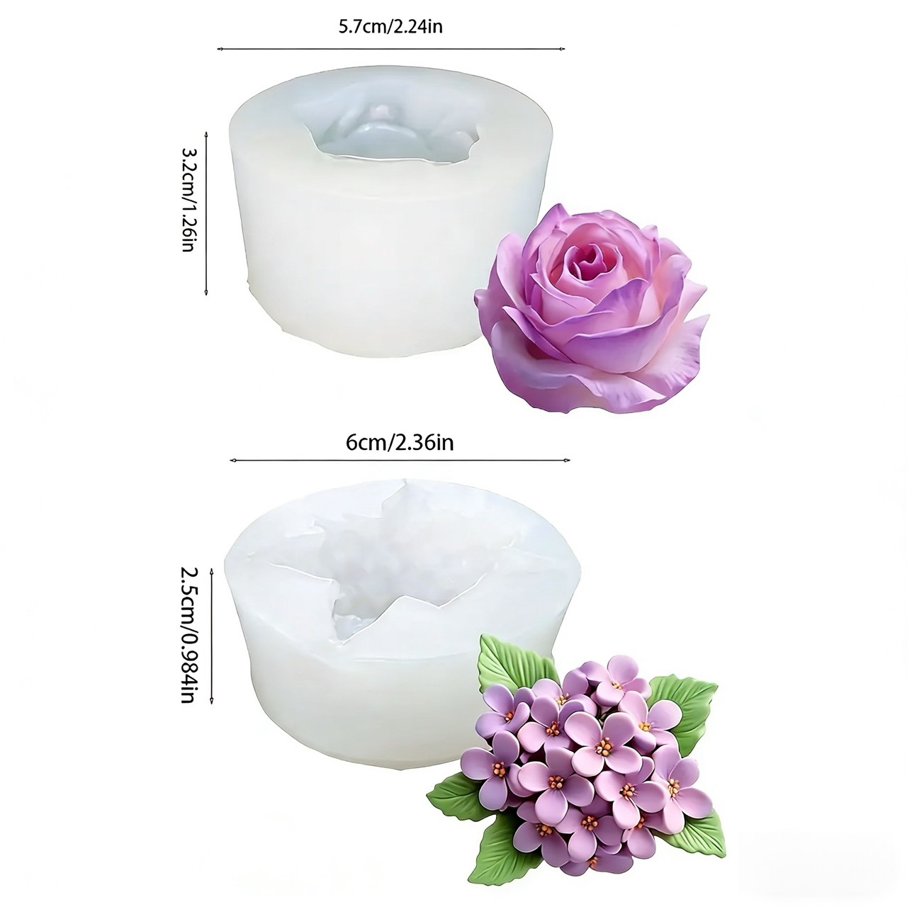 2-Piece 3D Rose and Lilac Sili - Resin Art Rose Petals 评论和价格