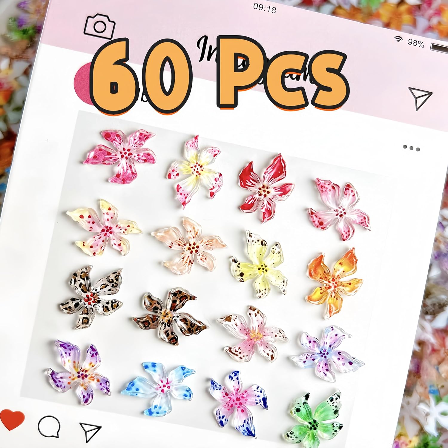 20/40/60/80pcs Ice Crystal Flo - Resin Art Rose Petals 评论和价格