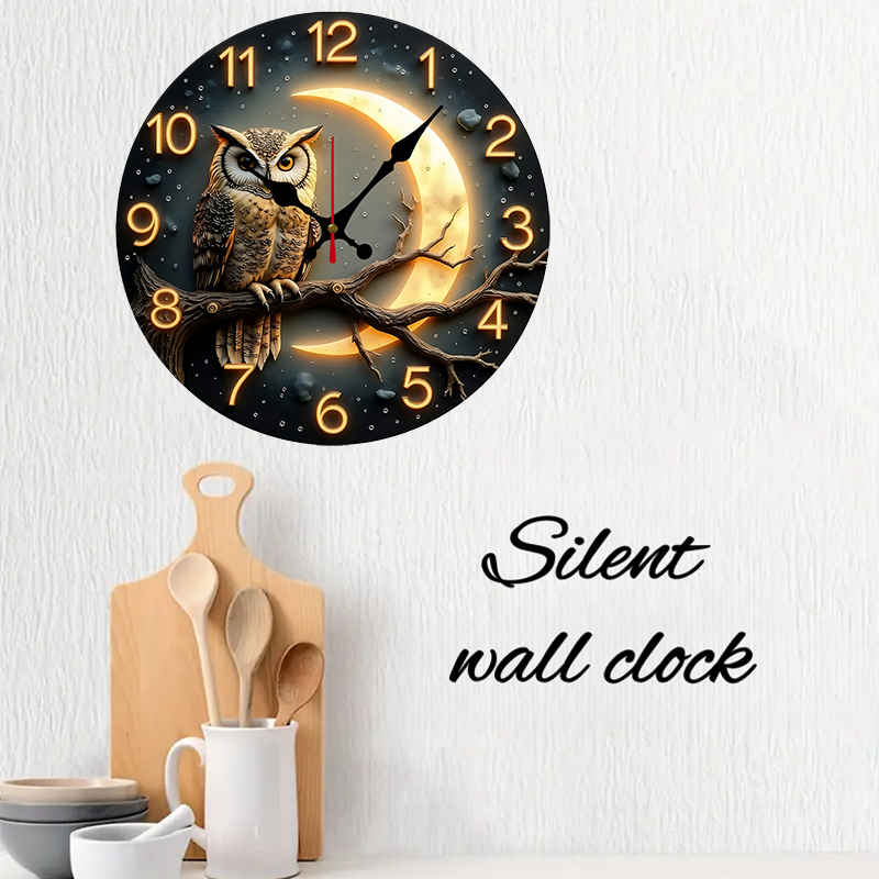 Moonlight Night Wooden Round S - Resin Art Wall Clock 评论和价格