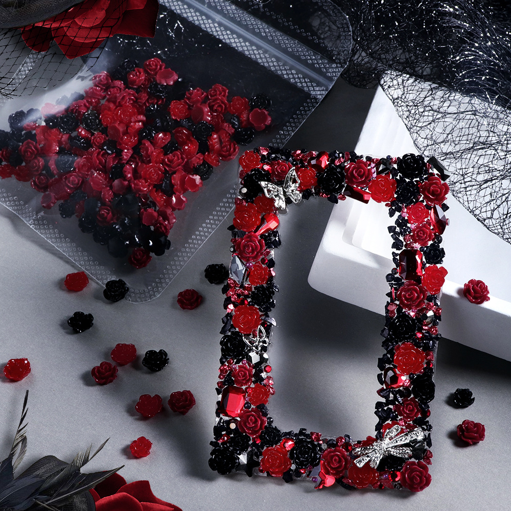 100pcs Red & Black Resin Rose  - Resin Art Rose Petals 评论和价格