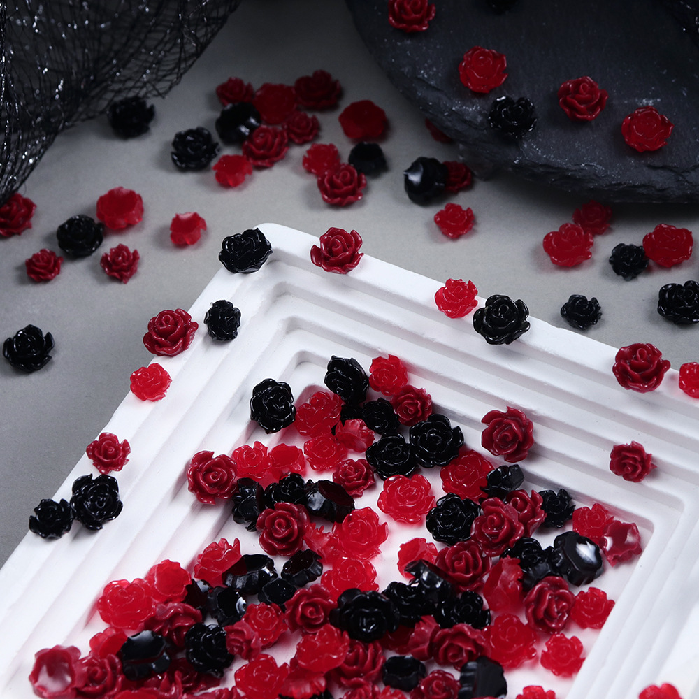 100pcs Red & Black Resin Rose  - Resin Art Rose Petals 评论和价格