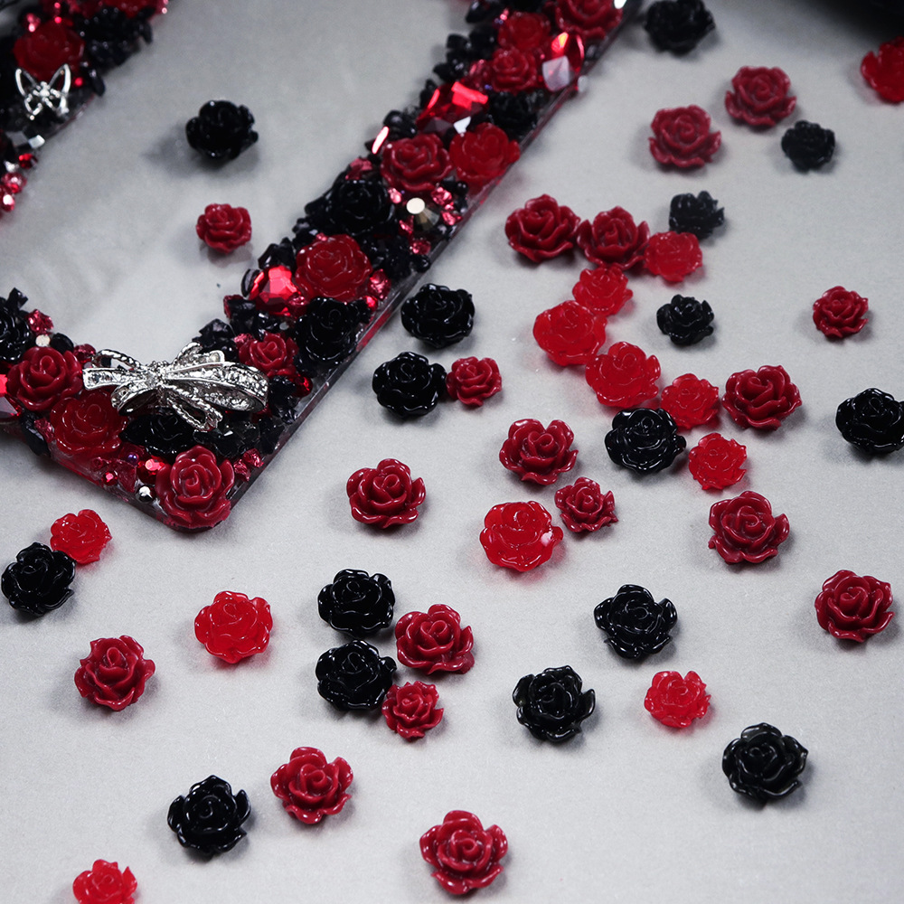 100pcs Red & Black Resin Rose  - Resin Art Rose Petals 评论和价格