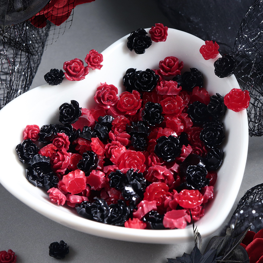 100pcs Red & Black Resin Rose  - Resin Art Rose Petals 评论和价格